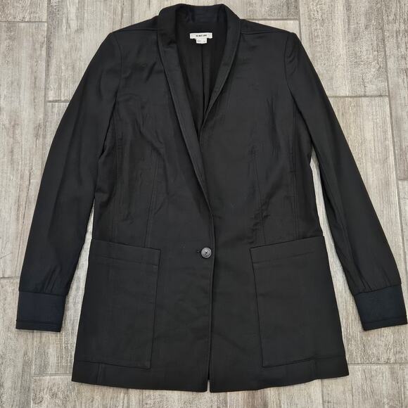 Helmut Lang Blazer Jacket Womens 4 Black Cupro Silk Blend Single Button Timeless - Picture 1 of 13
